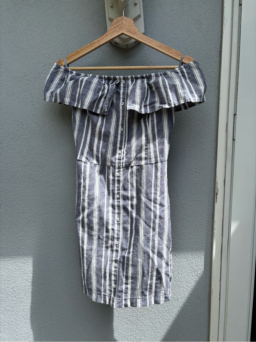 Hollister Blue and White Striped Off-Shoulder Mini Dress